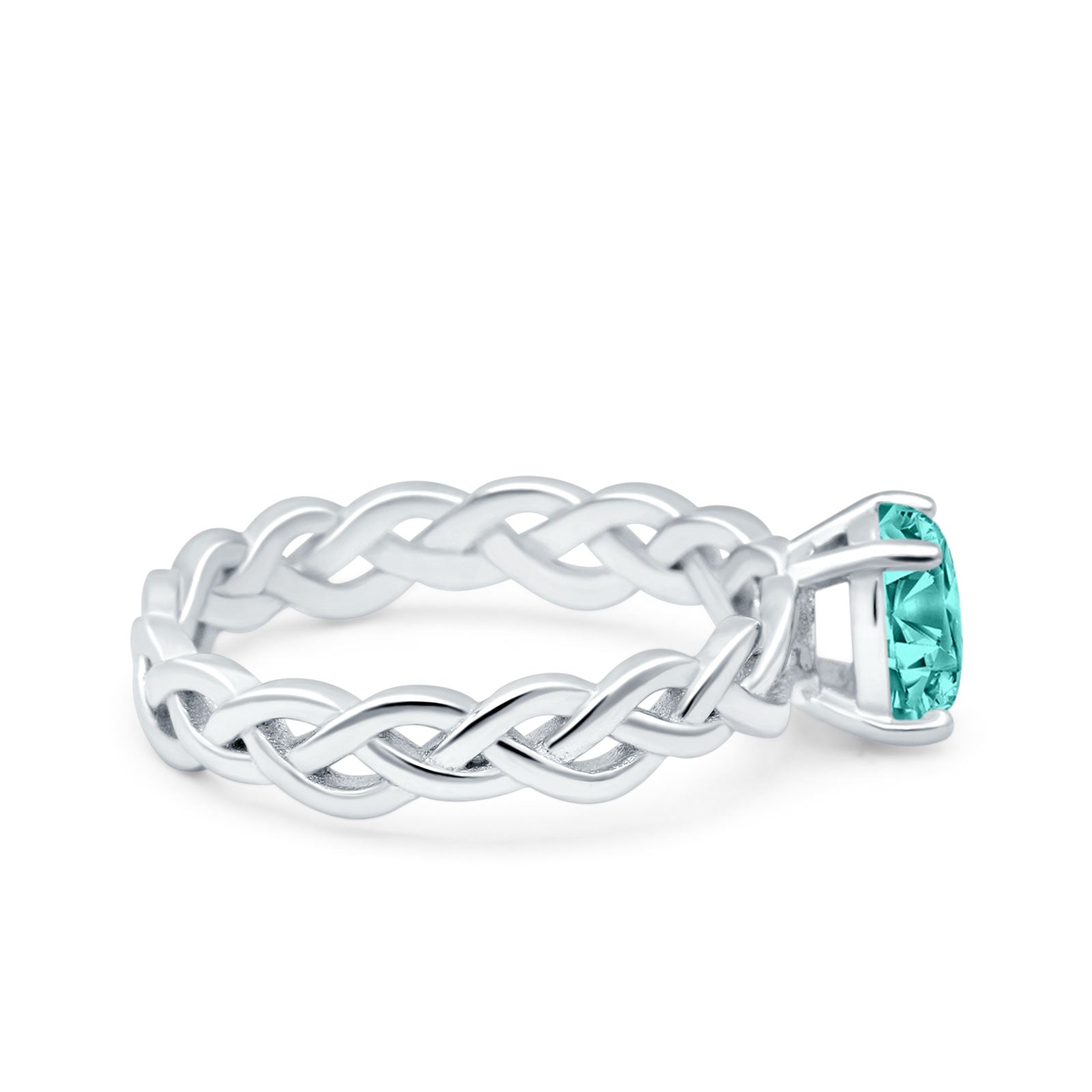 Celtic Weave Braided Style Oval Wedding Ring Simulated Paraiba Tourmaline CZ 925 Sterling Silver