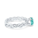 Celtic Weave Braided Style Oval Wedding Ring Simulated Paraiba Tourmaline CZ 925 Sterling Silver