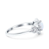 Halo Cluster Floral Wedding Ring Round Lab Created White Opal 925 Sterling Silver