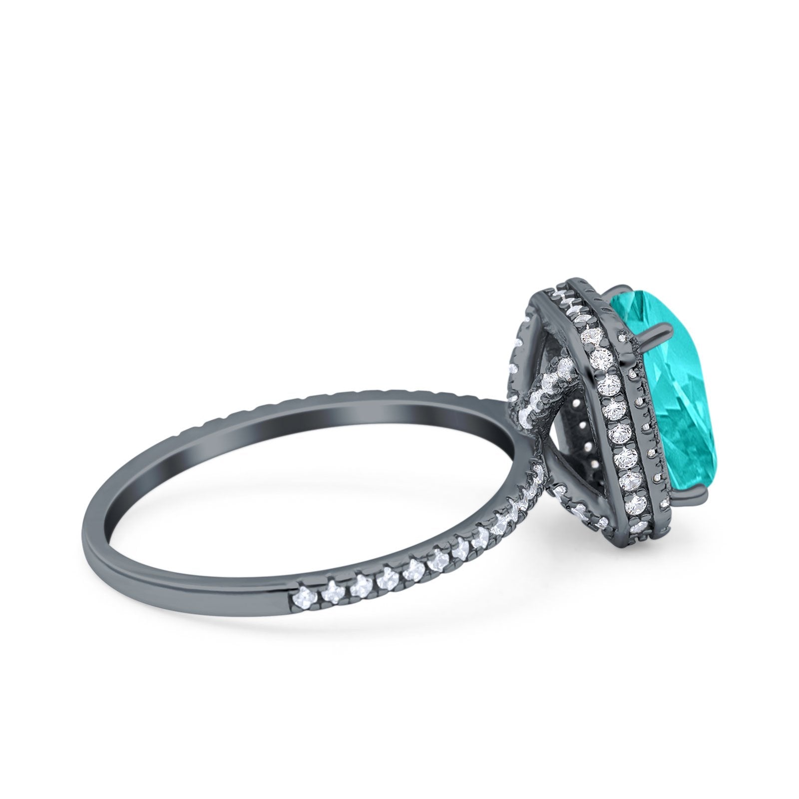 Emerald Cut Art Deco Wedding Ring Black Tone, Simulated Paraiba Tourmaline CZ 925 Sterling Silver