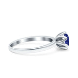 Art Deco Wedding Bridal Ring Round Simulated Blue Sapphire CZ 925 Sterling Silver