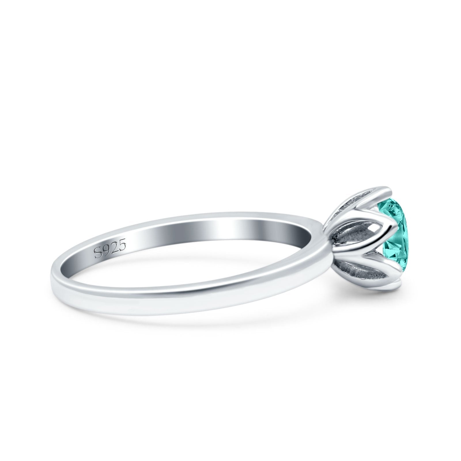 Art Deco Wedding Bridal Ring Round Simulated Paraiba Tourmaline CZ 925 Sterling Silver