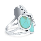 Butterfly Band Oxidized Thumb Ring Simulated Turquoise CZ 925 Sterling Silver