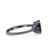 Art Deco Oval Wedding Bridal Ring Black Tone, Simulated Black CZ 925 Sterling Silver