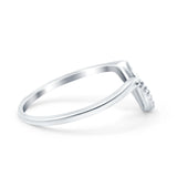Curved Contour Half Eternity Chevron Midi Ring Wedding Band Round Pave Simulated CZ 925 Sterling Silver (8mm)