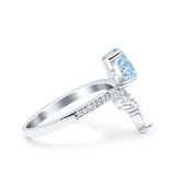 Art Deco Solitaire Accent Pear Wedding Bridal Ring Band Simulated Aquamarine CZ 925 Sterling Silver
