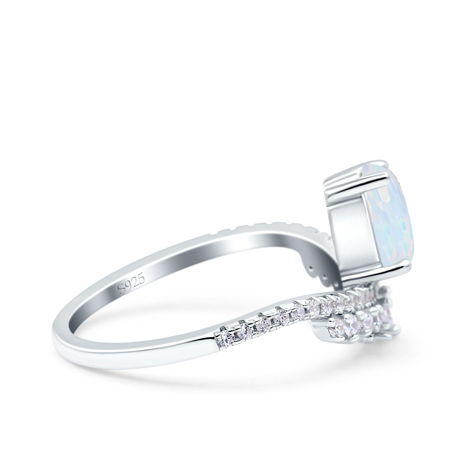 Art Deco Solitaire Accent Pear Wedding Bridal Ring Band Lab Created White Opal 925 Sterling Silver
