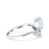 Art Deco Solitaire Accent Pear Wedding Bridal Ring Band Lab Created White Opal 925 Sterling Silver
