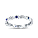 Full Eternity Stackable Ring Wedding Band Round Simulated Blue Sapphire CZ 925 Sterling Silver (3mm)