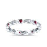 Full Eternity Stackable Ring Wedding Band Round Simulated Ruby CZ 925 Sterling Silver (3mm)