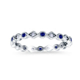 Full Eternity Stackable Ring Wedding Band Round Simulated Blue Sapphire CZ 925 Sterling Silver (3mm)