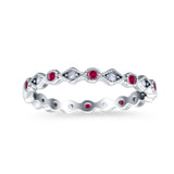 Full Eternity Stackable Ring Wedding Band Round Simulated Ruby CZ 925 Sterling Silver (3mm)