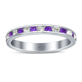 Full Eternity Stackable Band Wedding Ring Simulated Amethyst & CZ 925 Sterling Silver