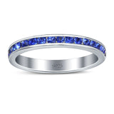 Full Eternity Stackable Band Wedding Ring Simulated Blue Sapphire CZ 925 Sterling Silver