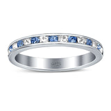 Full Eternity Stackable Band Wedding Ring Simulated Blue Topaz & CZ 925 Sterling Silver