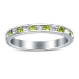 Full Eternity Stackable Band Wedding Ring Simulated Peridot & CZ 925 Sterling Silver