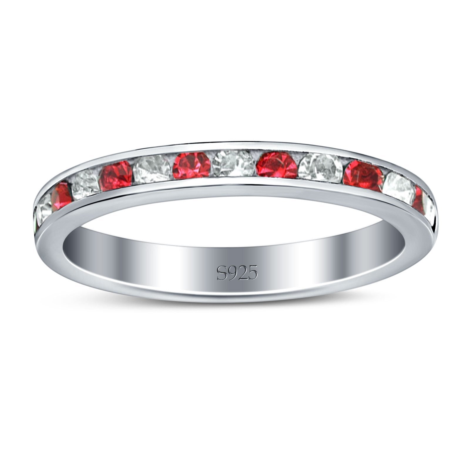 Full Eternity Stackable Band Wedding Ring Simulated Ruby & CZ 925 Sterling Silver