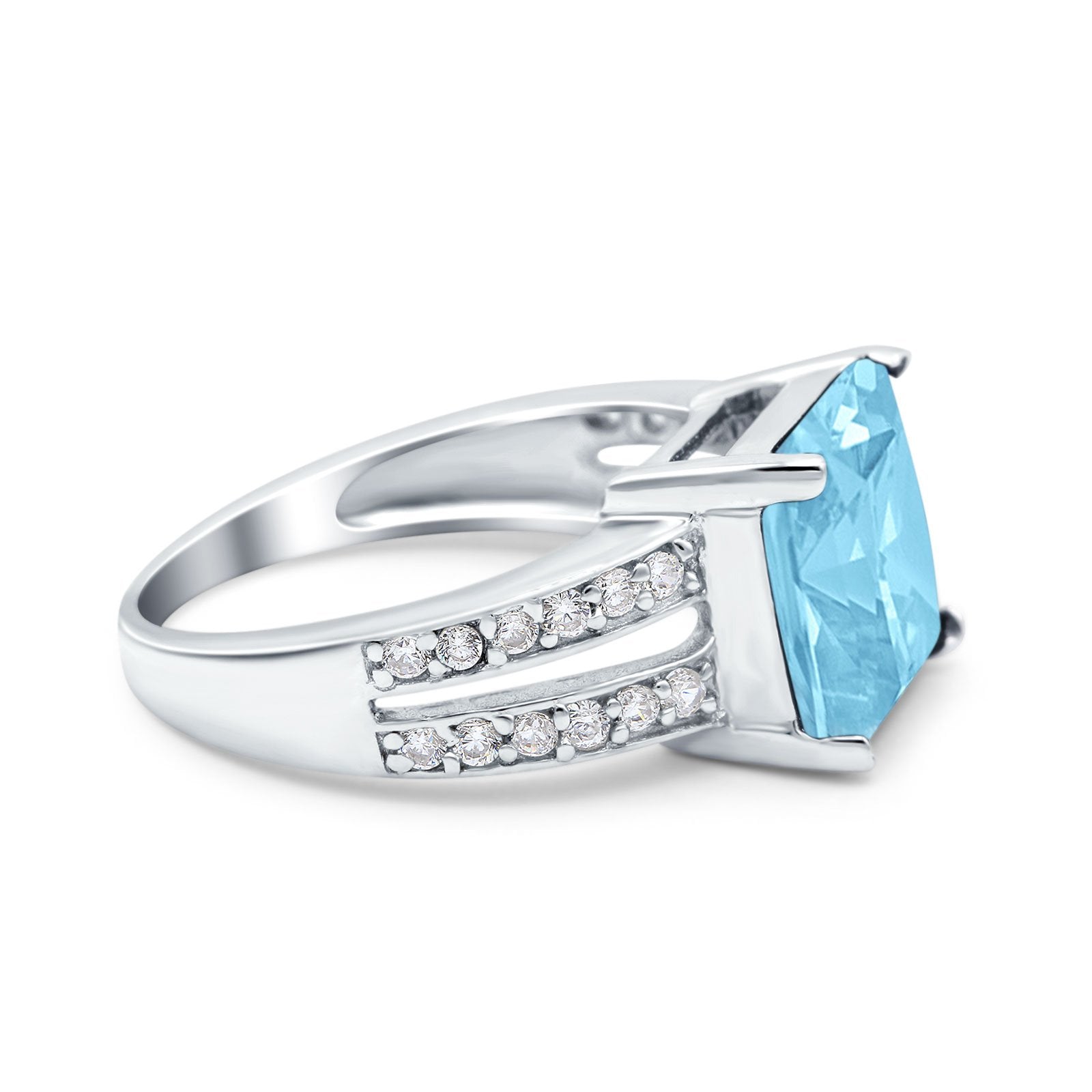 Princess Cut Art Deco Engagement Ring Simulated Aquamarine CZ 925 Sterling Silver