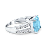 Princess Cut Art Deco Engagement Ring Simulated Aquamarine CZ 925 Sterling Silver