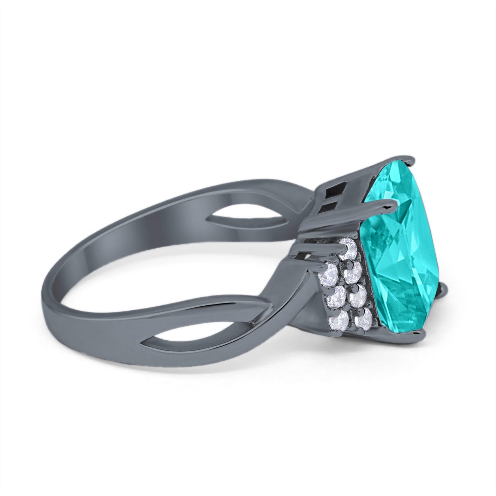 Engagement Ring Emerald Cut Black Tone, Simulated Paraiba Tourmaline CZ 925 Sterling Silver