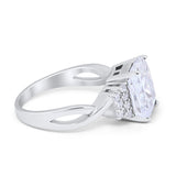 Engagement Ring Emerald Cut Round Simulated Cubic Zirconia 925 Sterling Silver