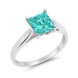Solitaire Princess Cut Simulated Paraiba Tourmaline CZ Wedding Ring 925 Sterling Silver