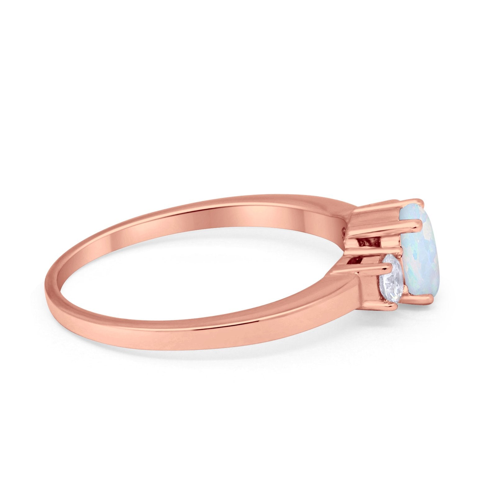 Solitaire Wedding Ring Oval Rose Tone, Lab Created White Opal 925 Sterling Silver