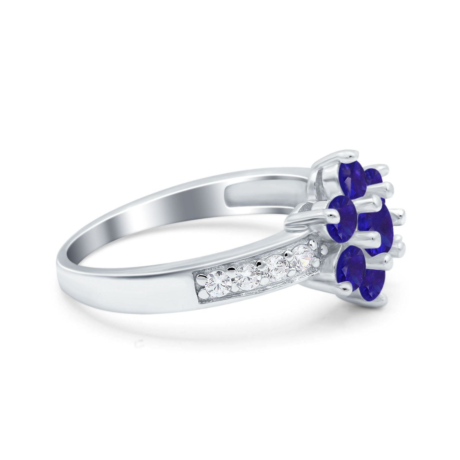 Flower Solitaire Engagement Ring Simulated Blue Sapphire CZ 925 Sterling Silver