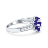 Flower Solitaire Engagement Ring Simulated Blue Sapphire CZ 925 Sterling Silver