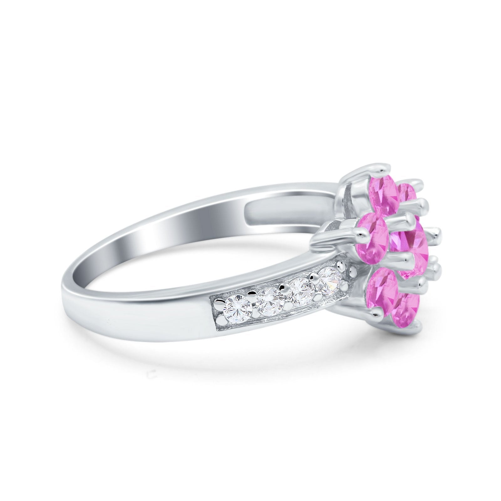 Flower Solitaire Engagement Ring Simulated Pink CZ 925 Sterling Silver