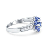 Flower Solitaire Engagement Ring Simulated Tanzanite CZ 925 Sterling Silver
