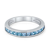 Half Eternity Band Wedding Ring Simulated Aquamarine CZ  925 Sterling Silver