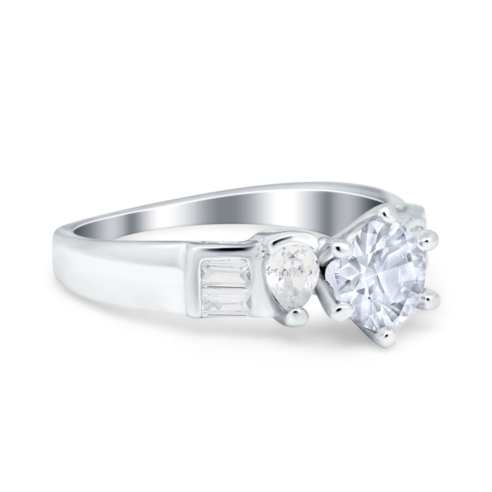 Round Wedding Ring Pear & Baguette Simulated Cubic Zirconia 925 Sterling Silver