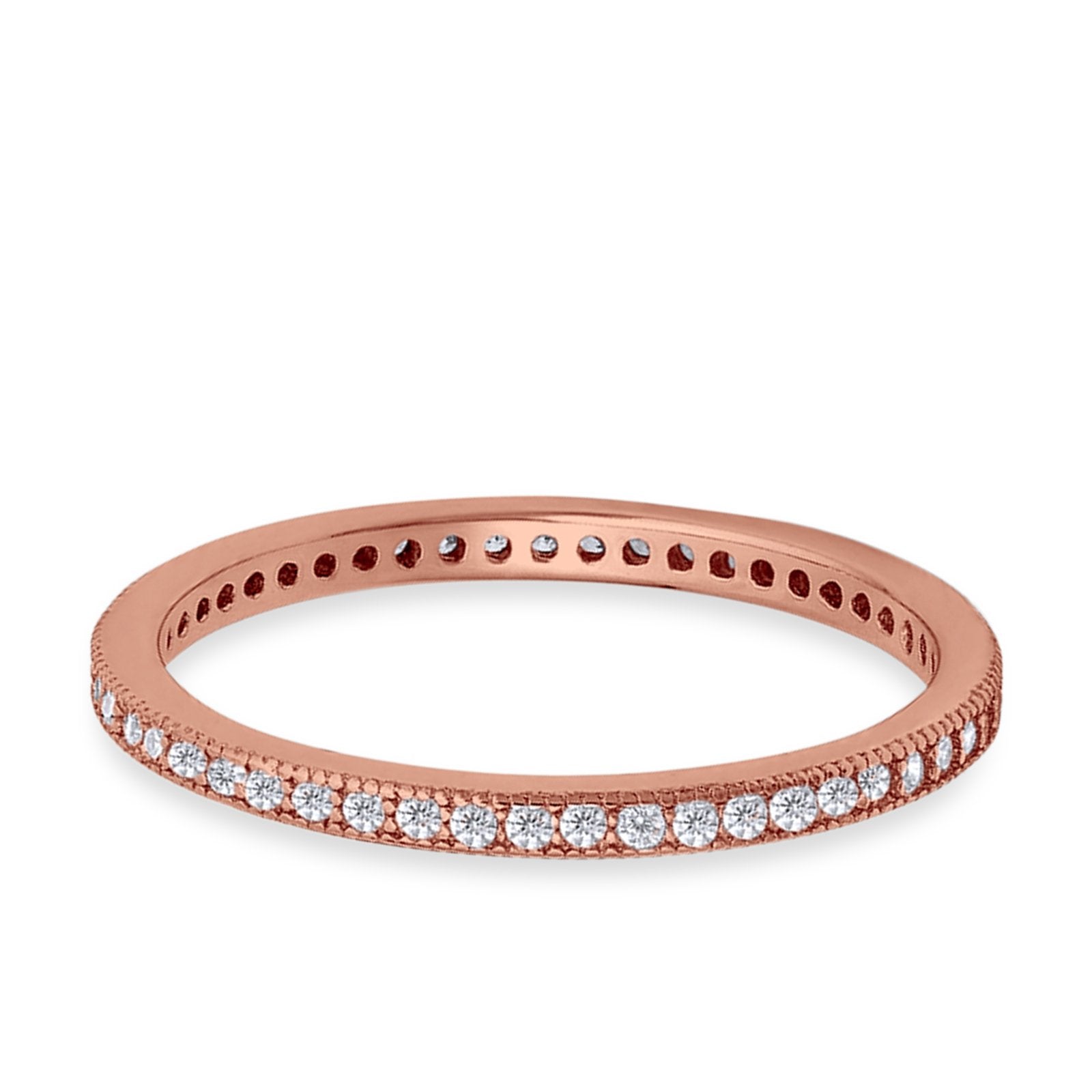 Stackable Full Eternity Wedding Band Rings Rose Tone, Simulated CZ 925 Sterling Silver