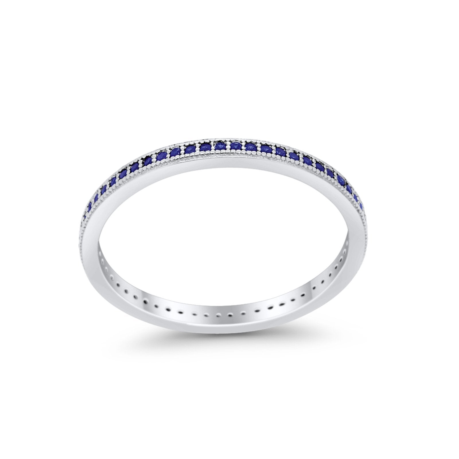 Full Eternity Stackable Band Rings Simulated Blue Sapphire CZ 925 Sterling Silver