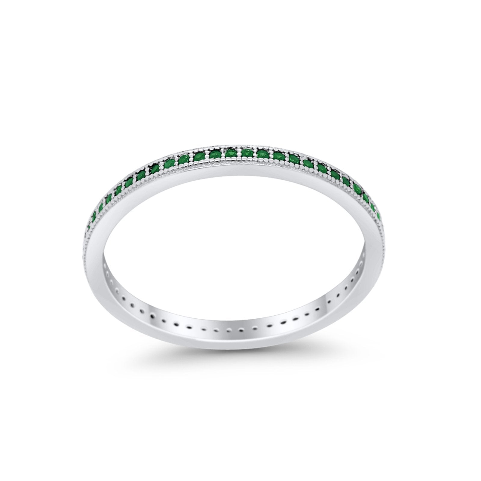 Full Eternity Stackable Band Rings Simulated Green Emerald CZ 925 Sterling Silver