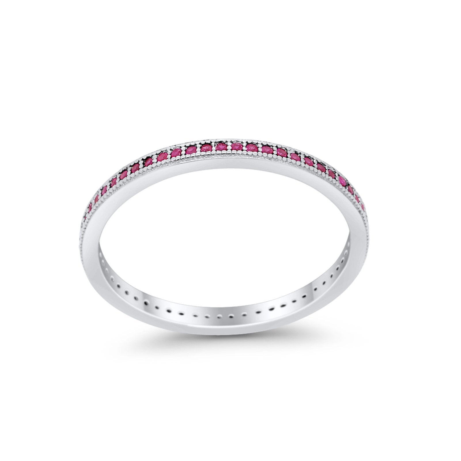Full Eternity Stackable Band Rings Simulated Pink Ruby CZ 925 Sterling Silver