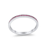 Full Eternity Stackable Band Rings Simulated Pink Ruby CZ 925 Sterling Silver