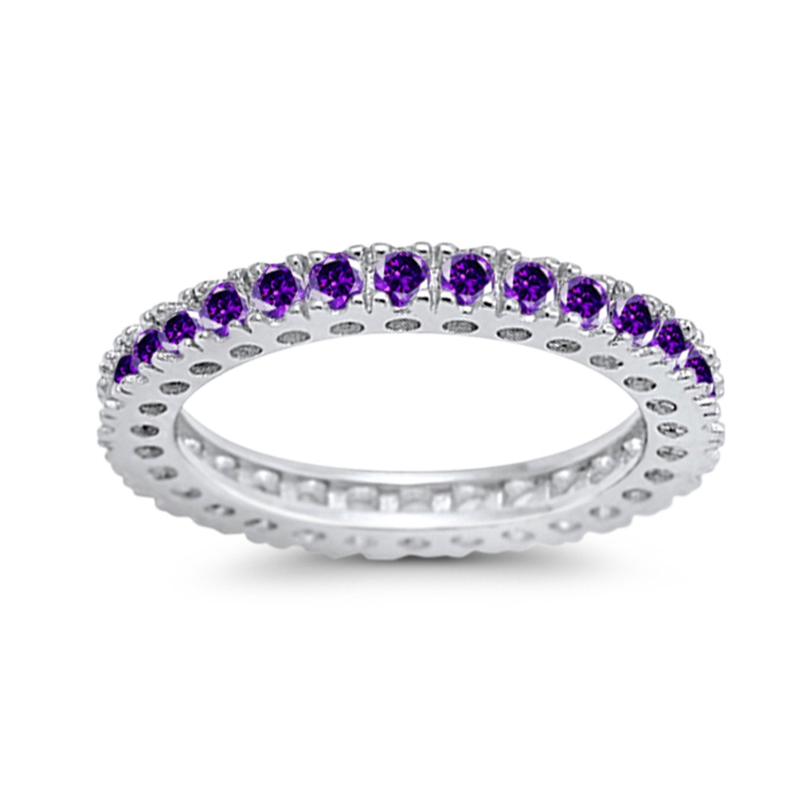 Eternity Wedding Band Rings Round Simulated Amethyst CZ 925 Sterling Silver