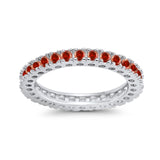 Eternity Wedding Band Rings Round  Simulated Garnet CZ 925 Sterling Silver