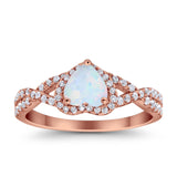 Heart Promise Ring Infinity Shank Rose Tone, Lab White Opal 925 Sterling Silver