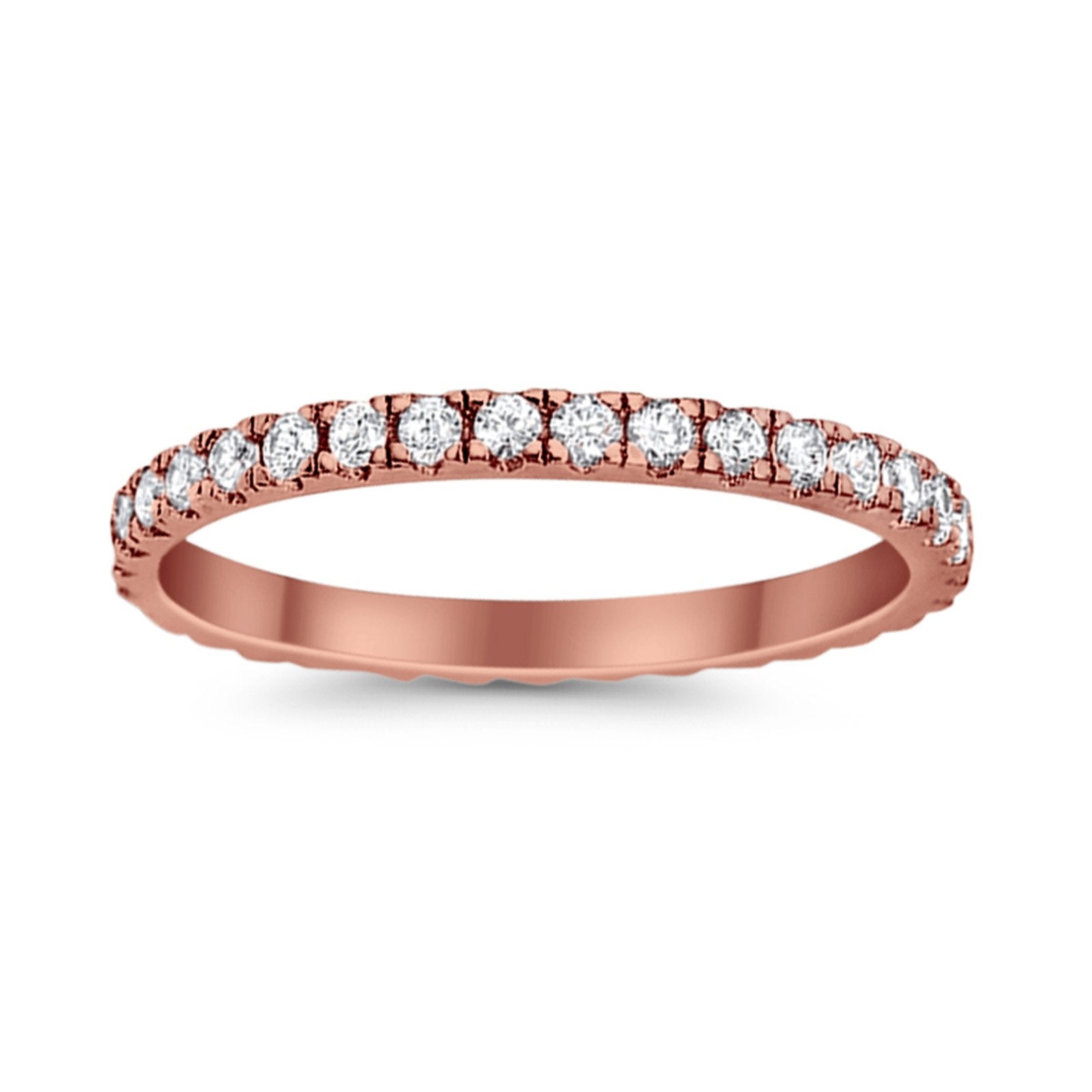 Full Eternity Stackable Wedding Rings Rose Tone, Simulated CZ 925 Sterling Silver