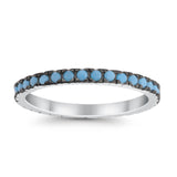 Full Eternity Stackable Wedding Rings Simulated Turquoise CZ 925 Sterling Silver