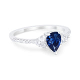 Teardrop Engagement Ring Simulated Blue Sapphire CZ 925 Sterling Silver