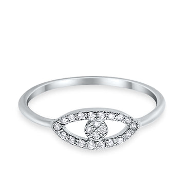 Evil Eye Ring Round Simulated Cubic Zirconia 925 Sterling Silver