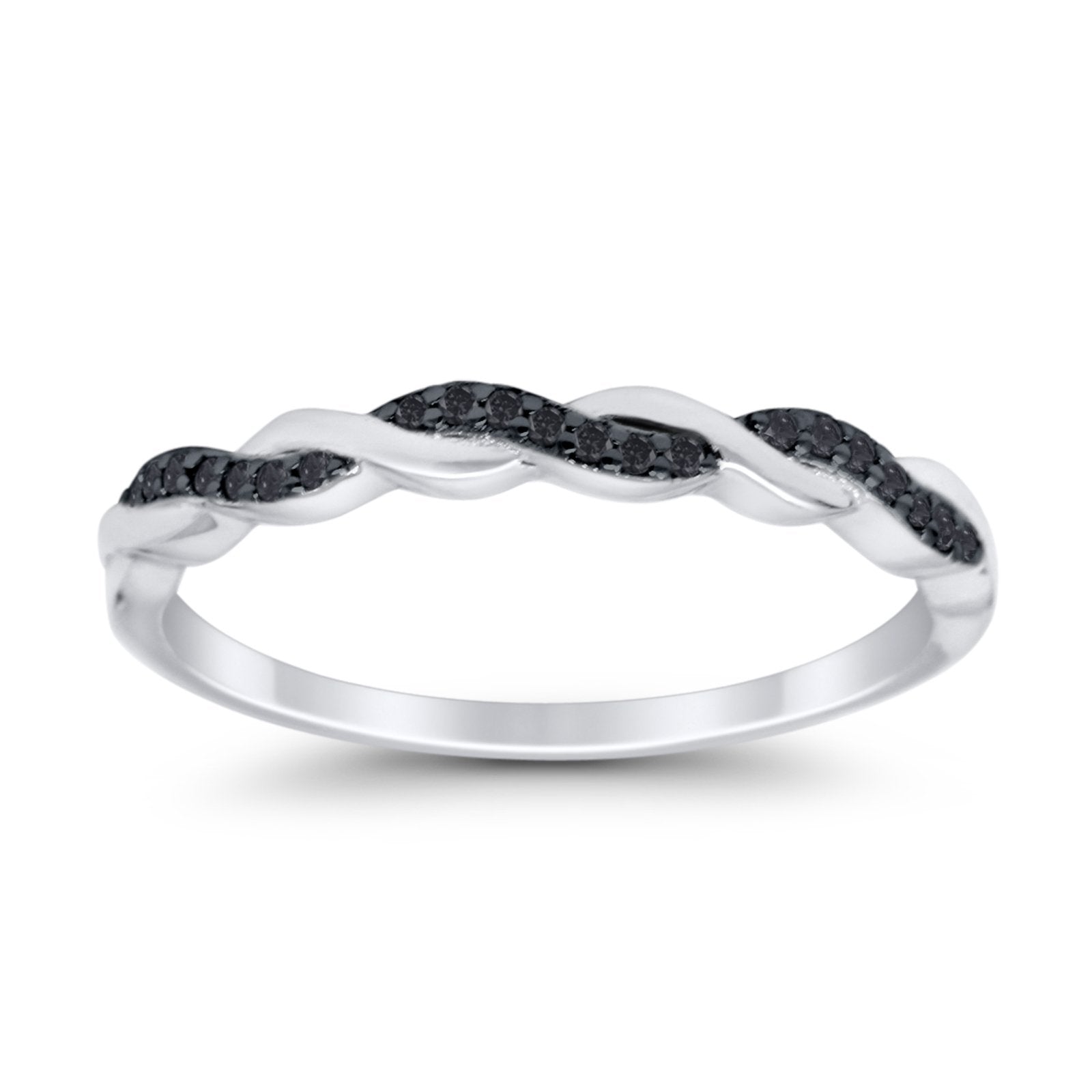 Half Eternity Infinity Twisted Band Rings Simulated Black CZ 925 Sterling Silver