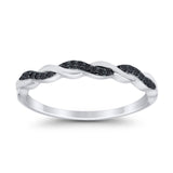 Half Eternity Infinity Twisted Band Rings Simulated Black CZ 925 Sterling Silver