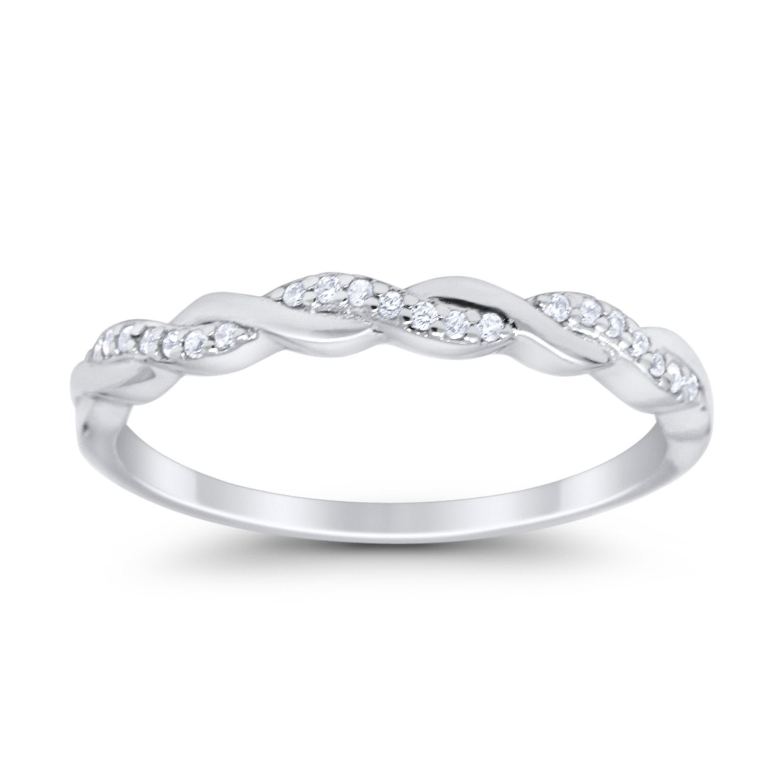 Half Eternity Infinity Twisted Band Rings Simulated CZ 925 Sterling Silver