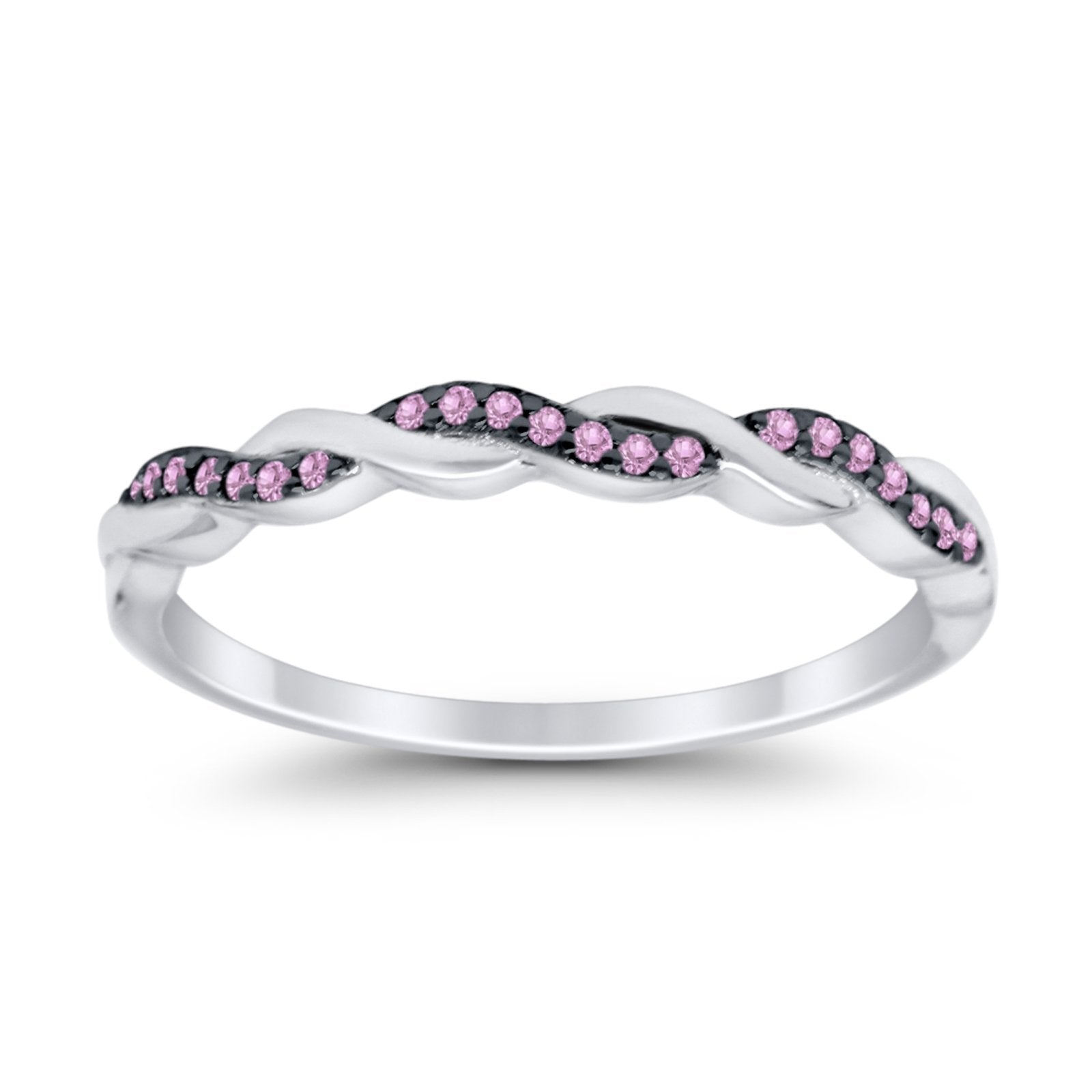 Half Eternity Infinity Twisted Band Rings Simulated Pink CZ 925 Sterling Silver