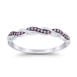 Half Eternity Infinity Twisted Band Rings Simulated Pink CZ 925 Sterling Silver
